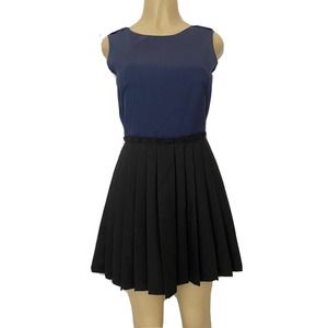 3.1 Phillip Lim Dress Sleeveless Round Neck Navy Black Colorblock Pleate…